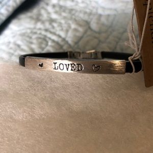 Bracelet LOVED Black Leather Silver Handmade Great Gift!! NEW w/Tags